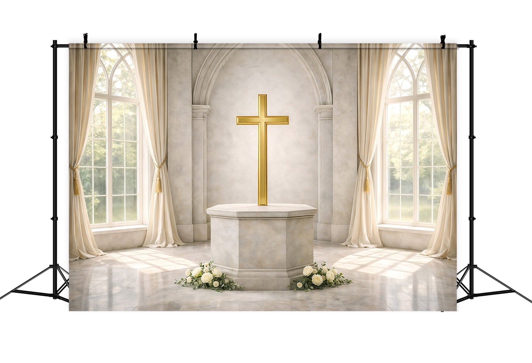 Toile de fond de Pâques Lumière Fenêtre Croix Dorée GQ61-52
