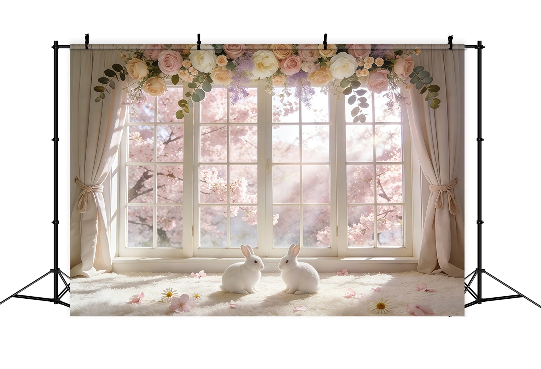 Toile de fond Pâques Couronne Fleurs Lapin GQ61-67