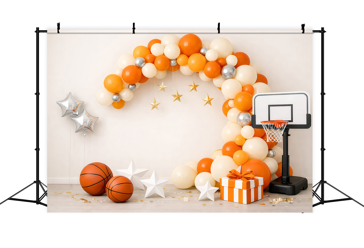 Fond Studio Photo Sport Basketball Arche Ballons Orange Boîte Cadeau GQ61-70