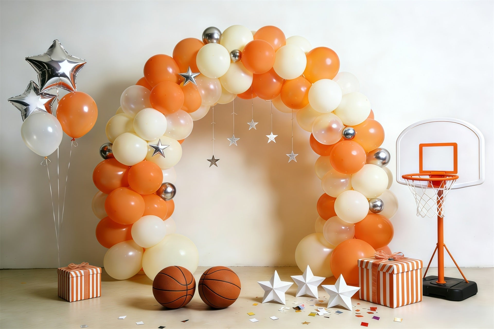 Toile de fond Photo Sport Basketball Installation Cerceau Ballons Crème Orange GQ61-71