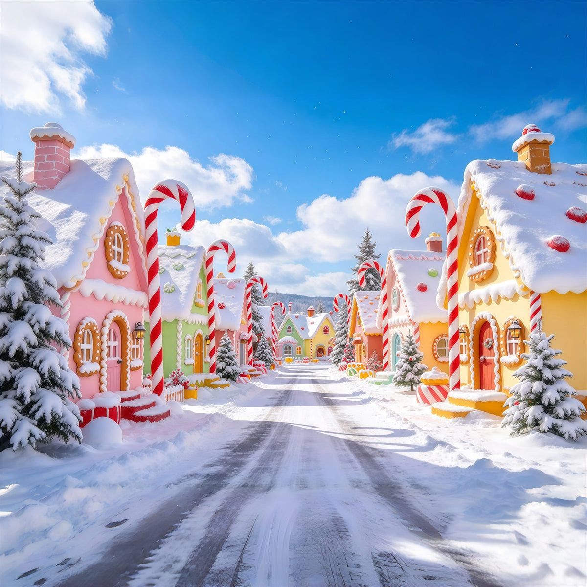 Fond De Village De Noël Maison Pain D'Épices Bonbons Pastel GQ610-1