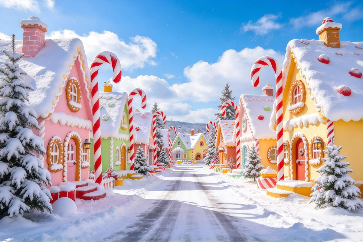 Fond De Village De Noël Maison Pain D'Épices Bonbons Pastel GQ610-1