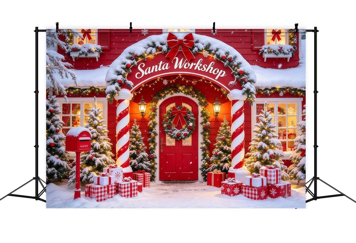 Fond De Noël Entrée Porte Colonnes Bonbons Sucre Rouge GQ610-10