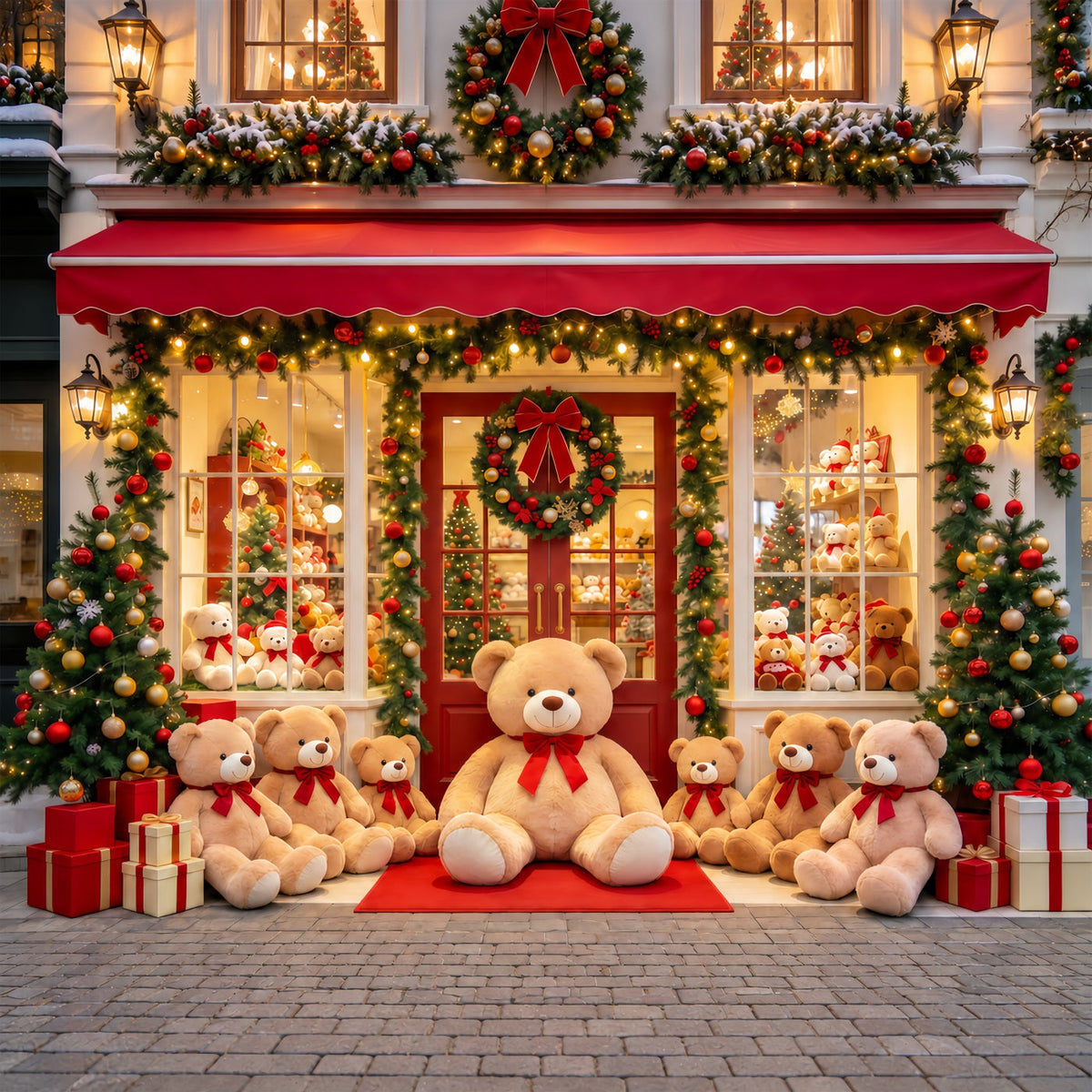 Fond Boutique De Noël Vitrine Ours En Peluche GQ610-101