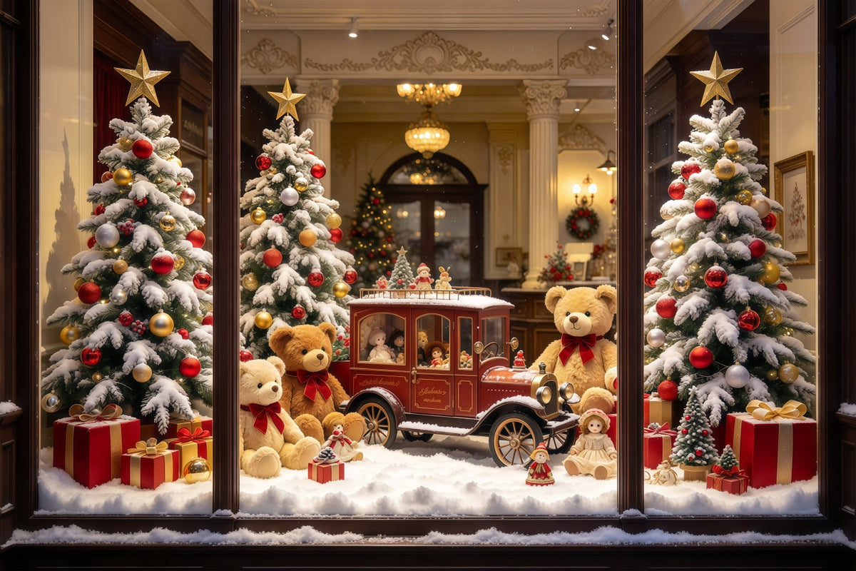 Fond Atelier Jouets Père Noël Voiture Jouet Vintage Fenêtre GQ610-104