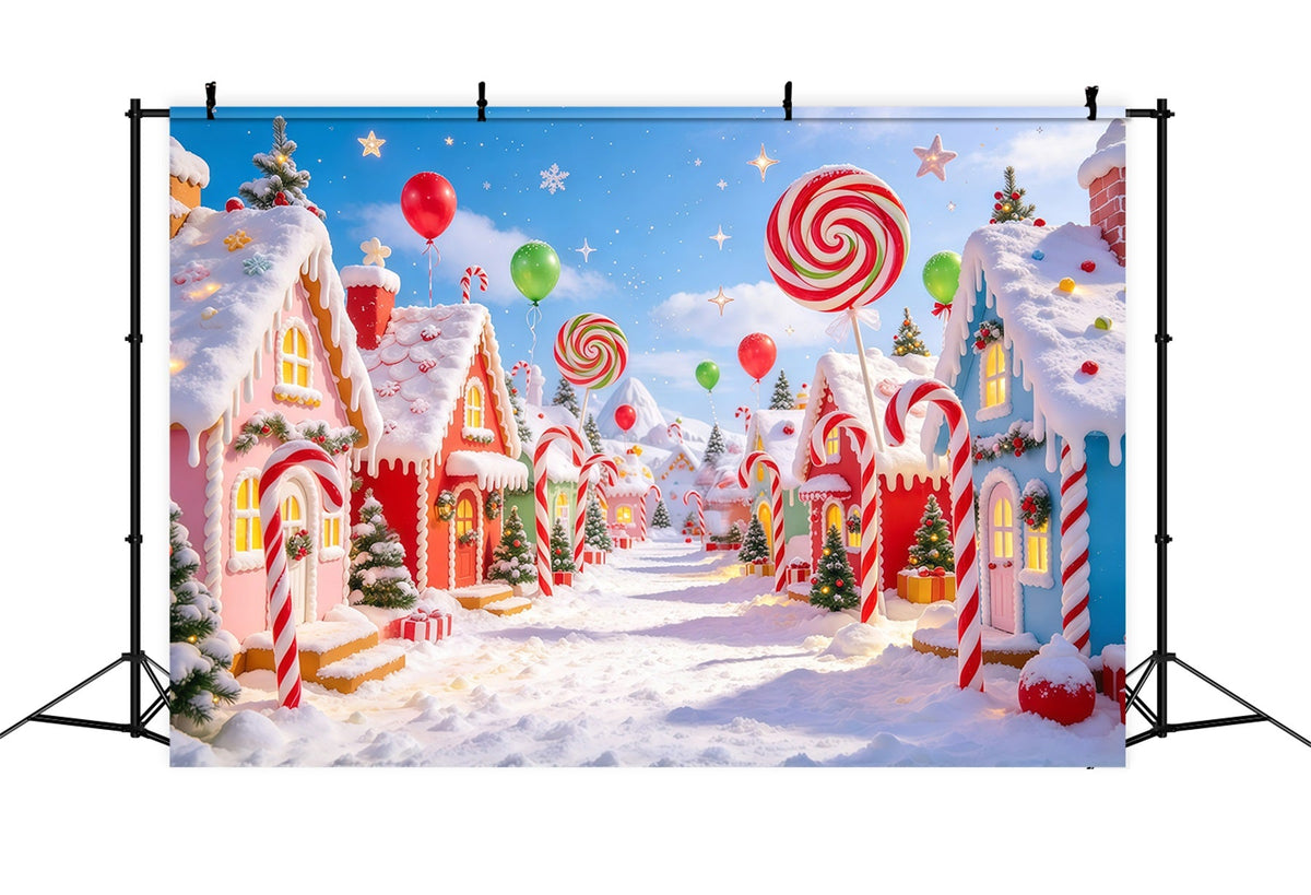 Fond De Noël Pays Des Bonbons Village Sucettes Géantes GQ610-106