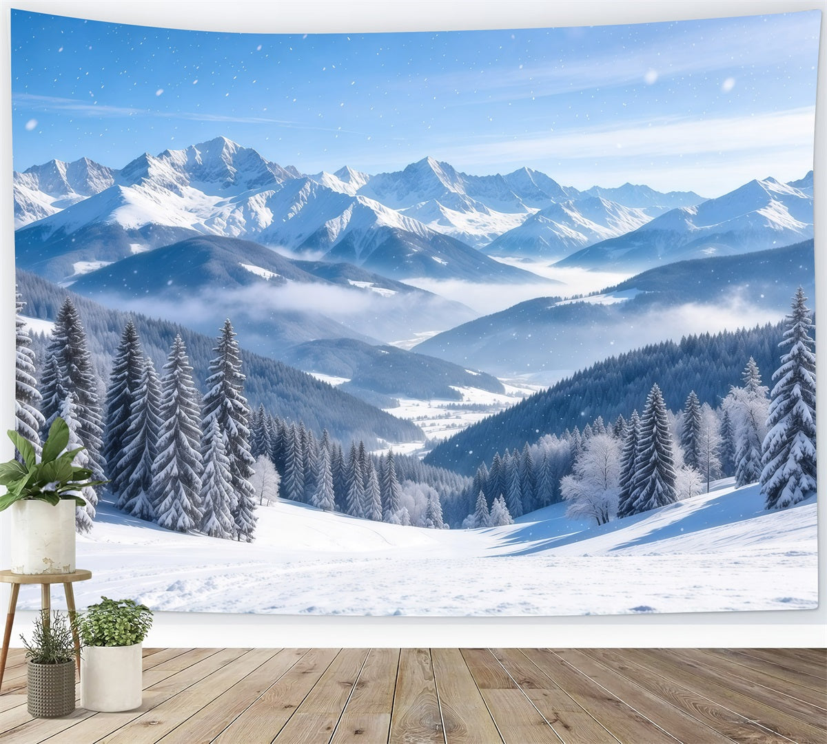 Fond De Noël Paysage Hivernal Chaîne Montagnes Alpines Enneigées GQ610-108