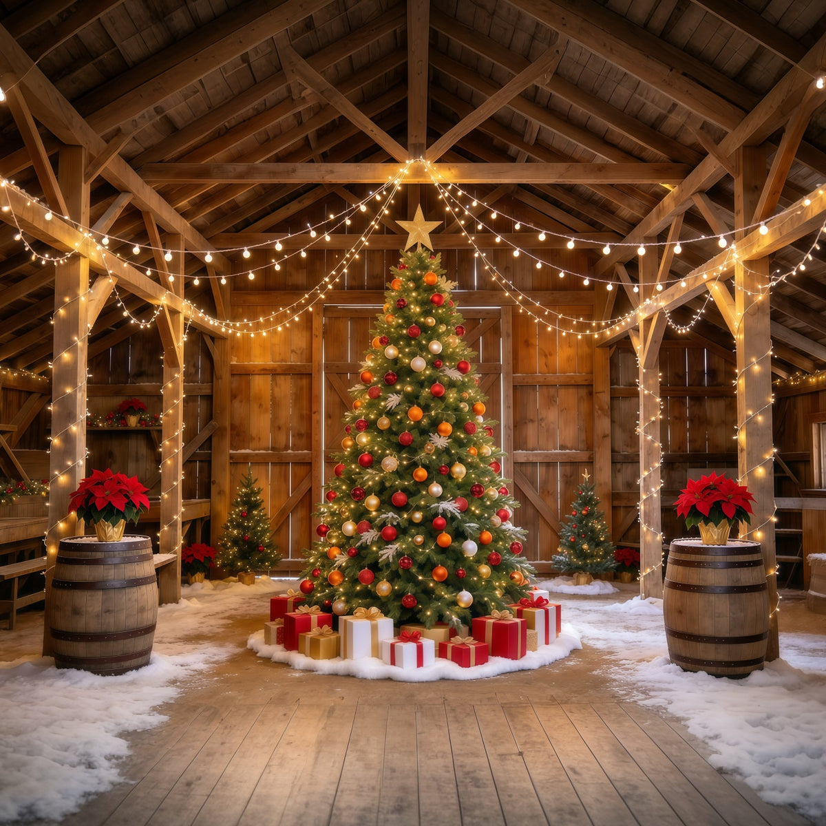 Fond Photo De Noël Grange Rustique Présentoir Sapin GQ610-109