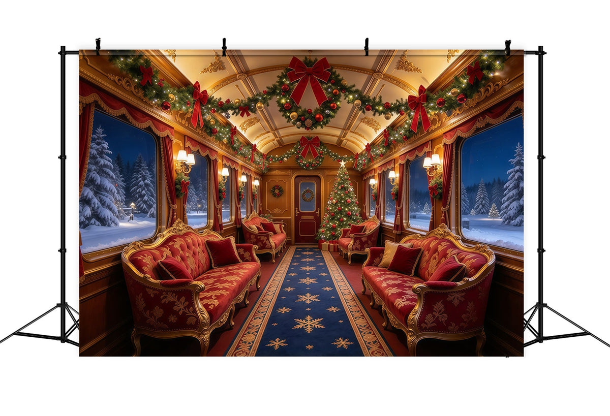 Fond Photo De Noël Intérieur Train Velours Bordeaux GQ610-11