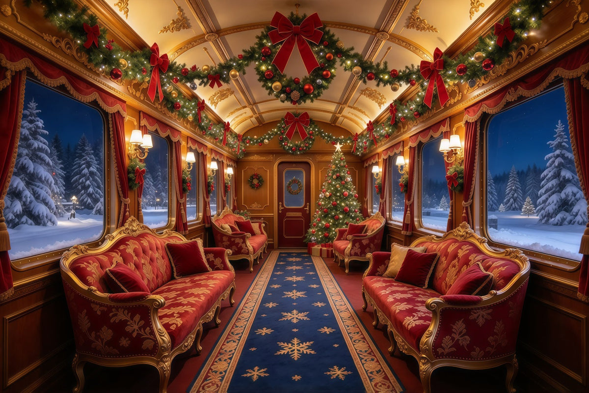 Fond Photo De Noël Intérieur Train Velours Bordeaux GQ610-11