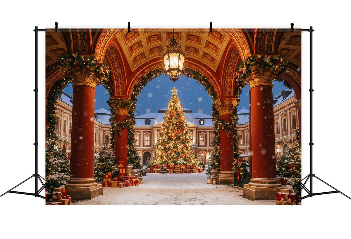Fond Arche De Noël Cour Ornée Présentoir Sapin GQ610-110