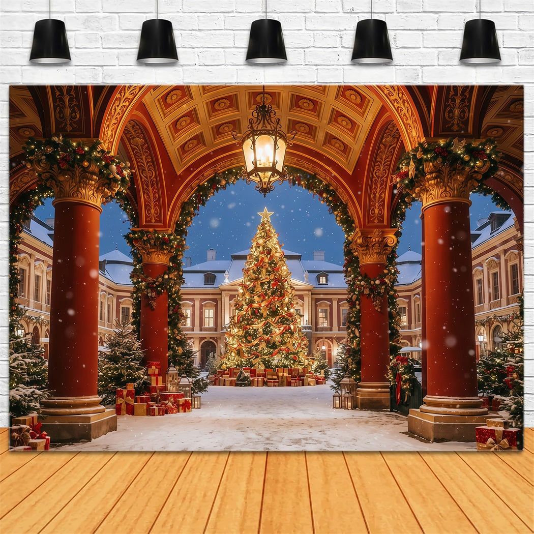 Fond Arche De Noël Cour Ornée Présentoir Sapin GQ610-110