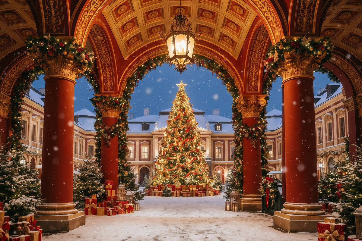 Fond Arche De Noël Cour Ornée Présentoir Sapin GQ610-110