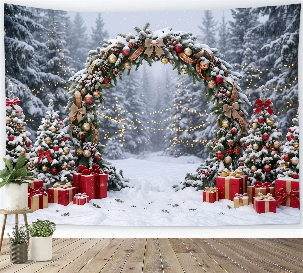 Fond Arche De Noël Arche Cadeaux Guirlande Enneigée GQ610-114