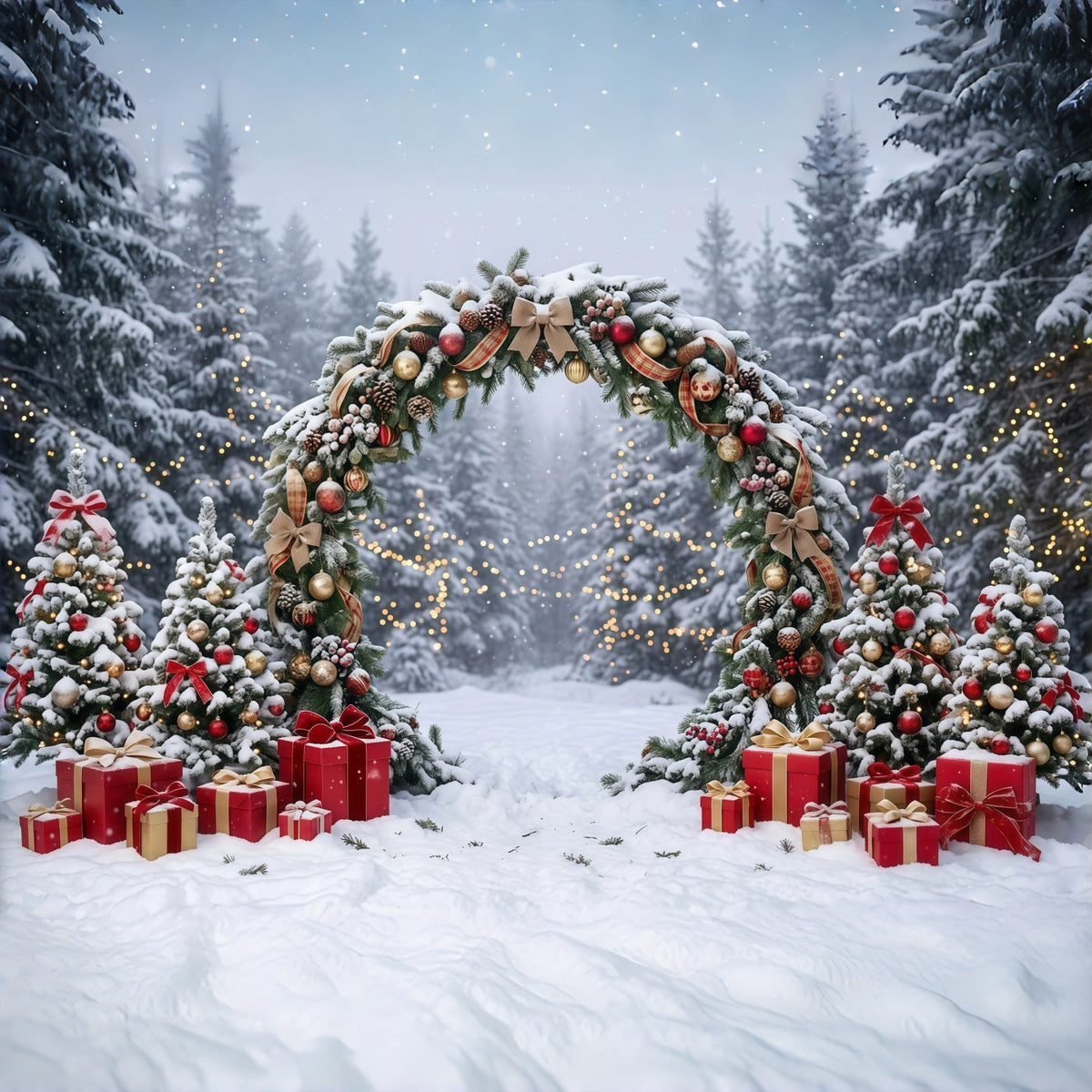 Fond Arche De Noël Arche Cadeaux Guirlande Enneigée GQ610-114