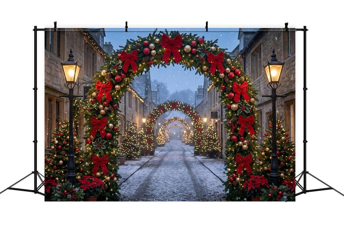 Fond Photo De Noël Arche Pavée Nœud Rouge GQ610-115