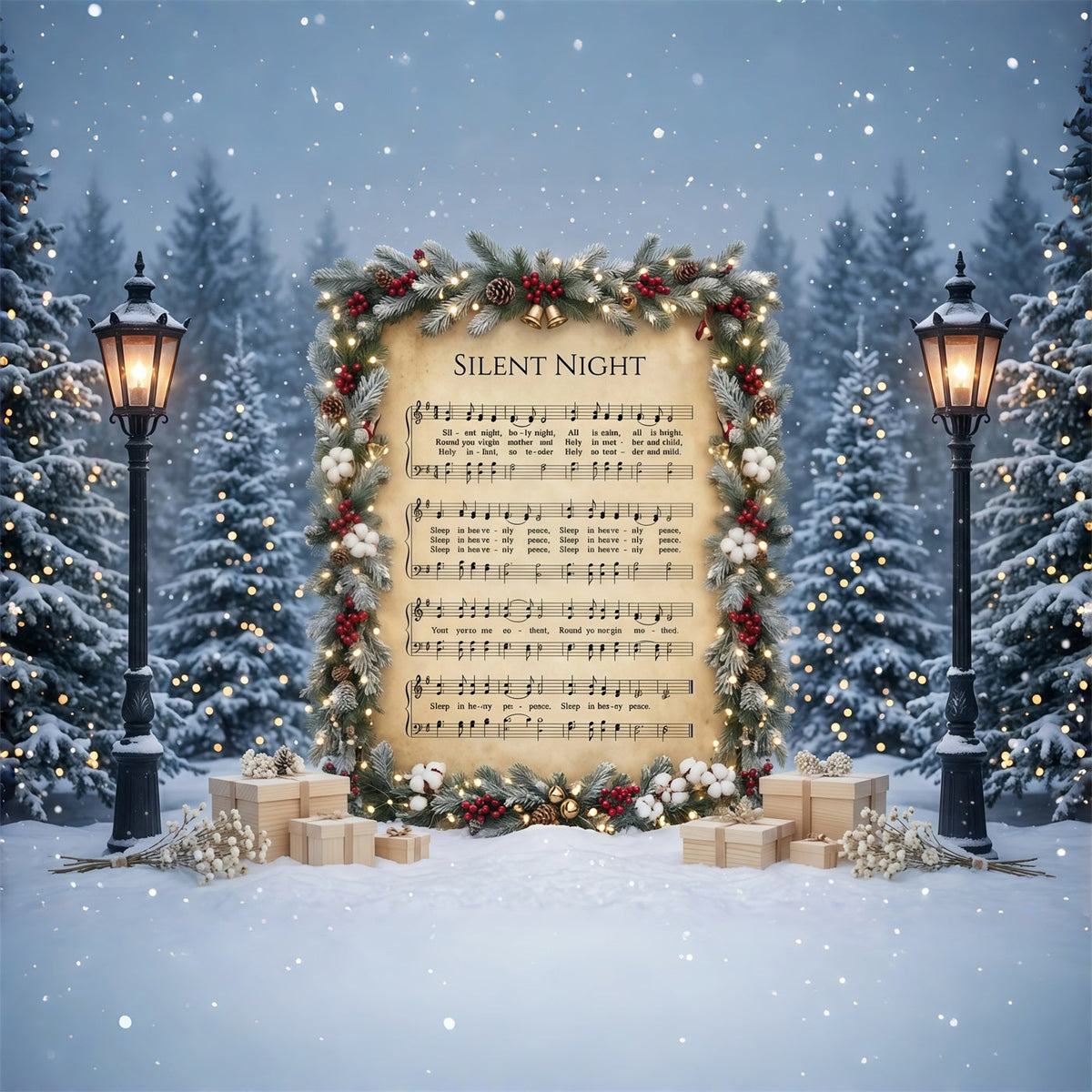 Fond De Noël Chant Silencieuse Nuit Partition Musicale GQ610-116