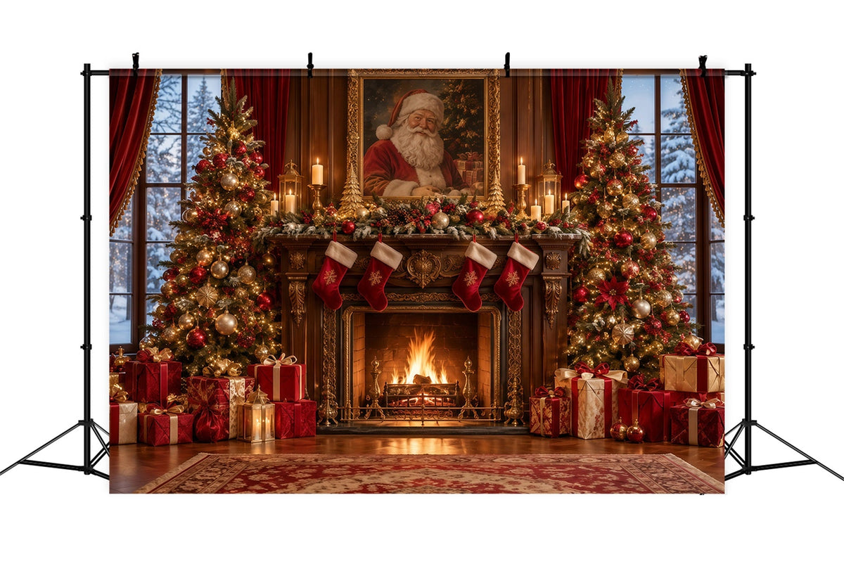 Fond Photo Père Noël Portrait Cheminée Manteau GQ610-119