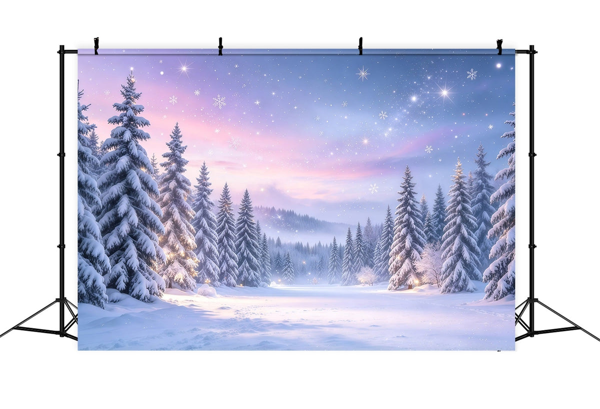 Fond De Sapins De Noël Forêt Enneigée Crépuscule Lavande GQ610-12