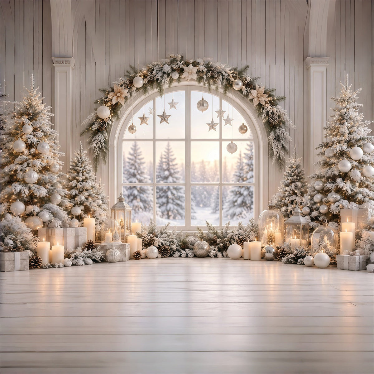 Fond De Fenêtre De Noël Présentoir Hivernal Blanc GQ610-120