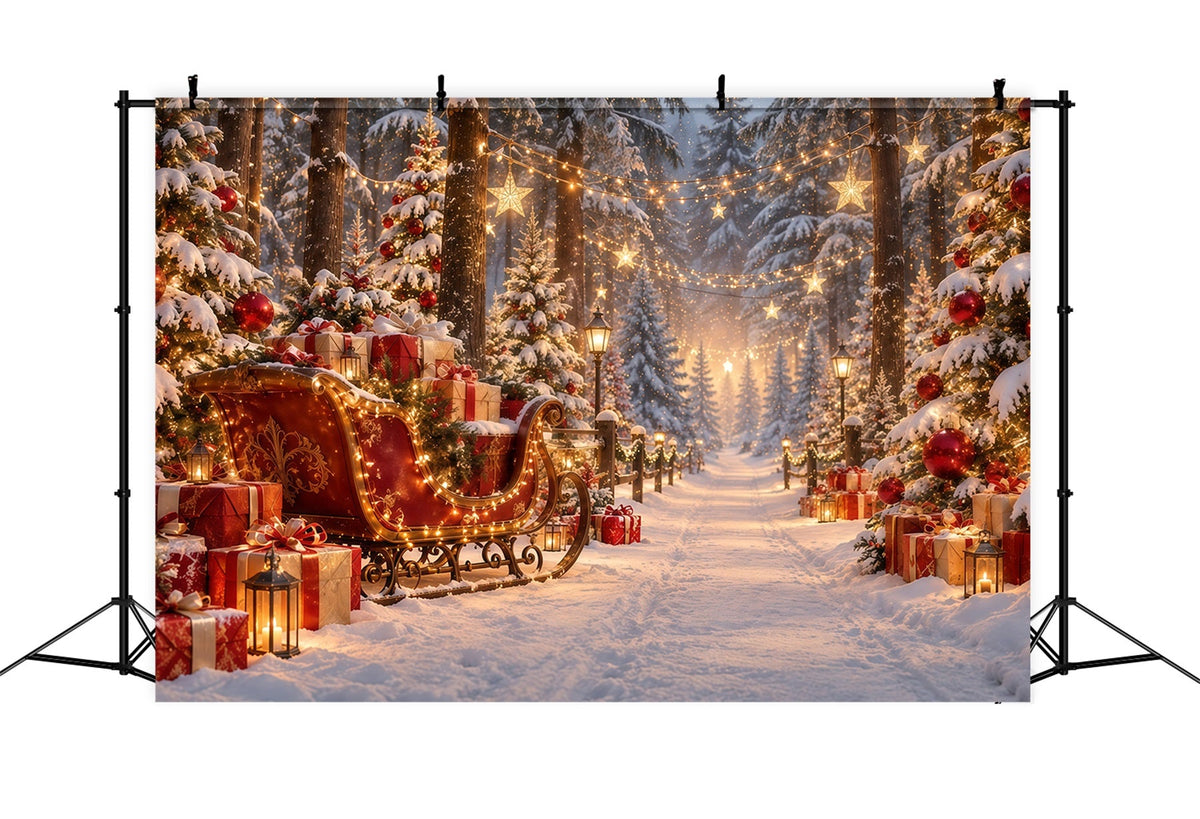 Fond De Sapins De Noël Traîneau Lumineux Sentier Cadeaux GQ610-121
