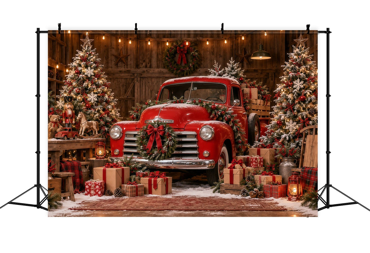 Fond Photo De Noël Camion Rouge Vintage Atelier GQ610-124