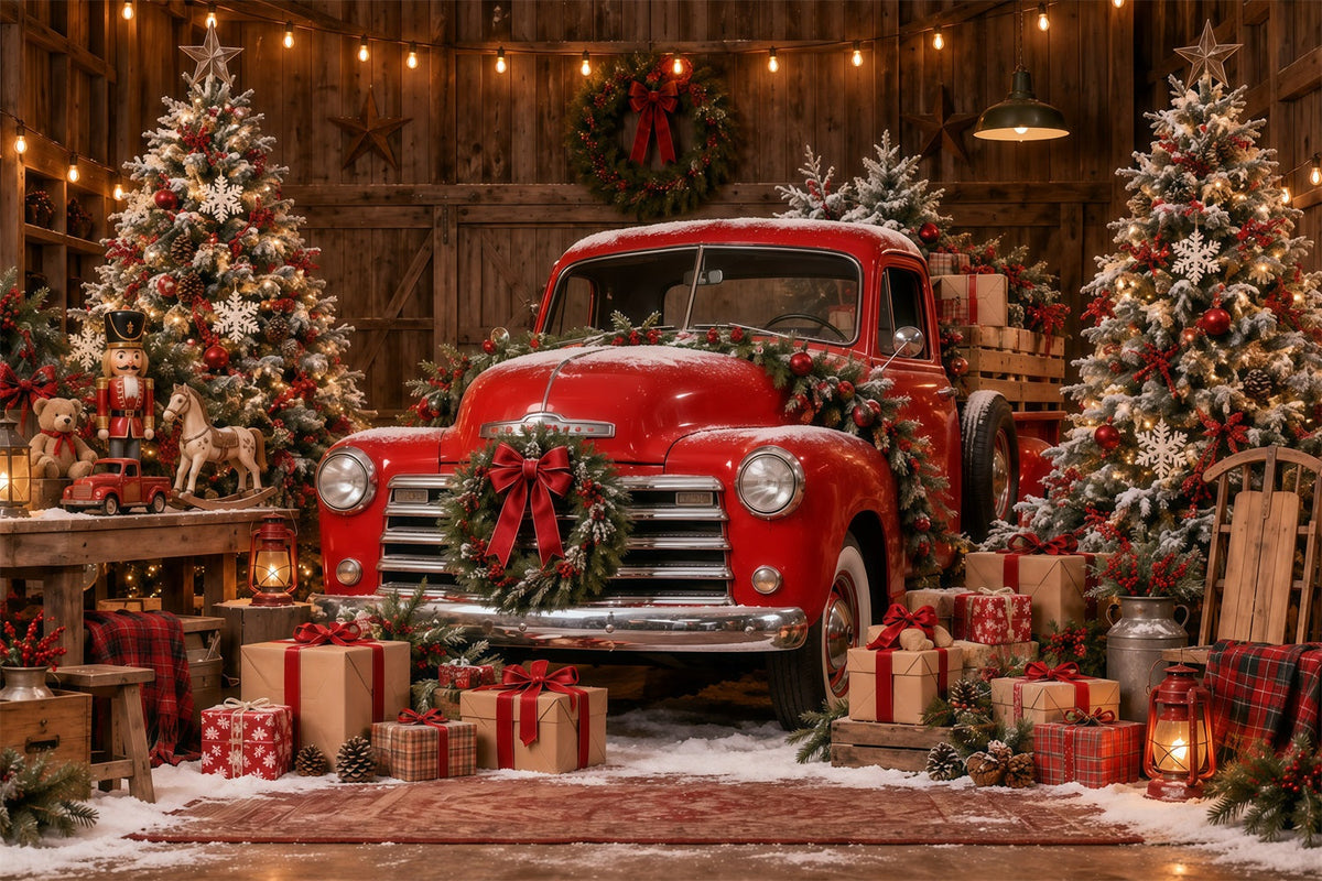 Fond Photo De Noël Camion Rouge Vintage Atelier GQ610-124