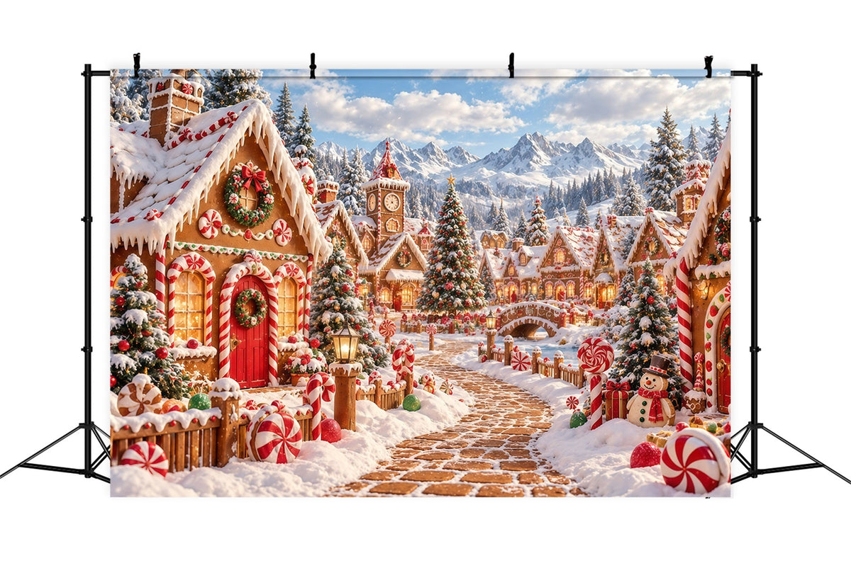 Fond De Noël Village Bonbons Enneigé Pain D'Épices GQ610-125