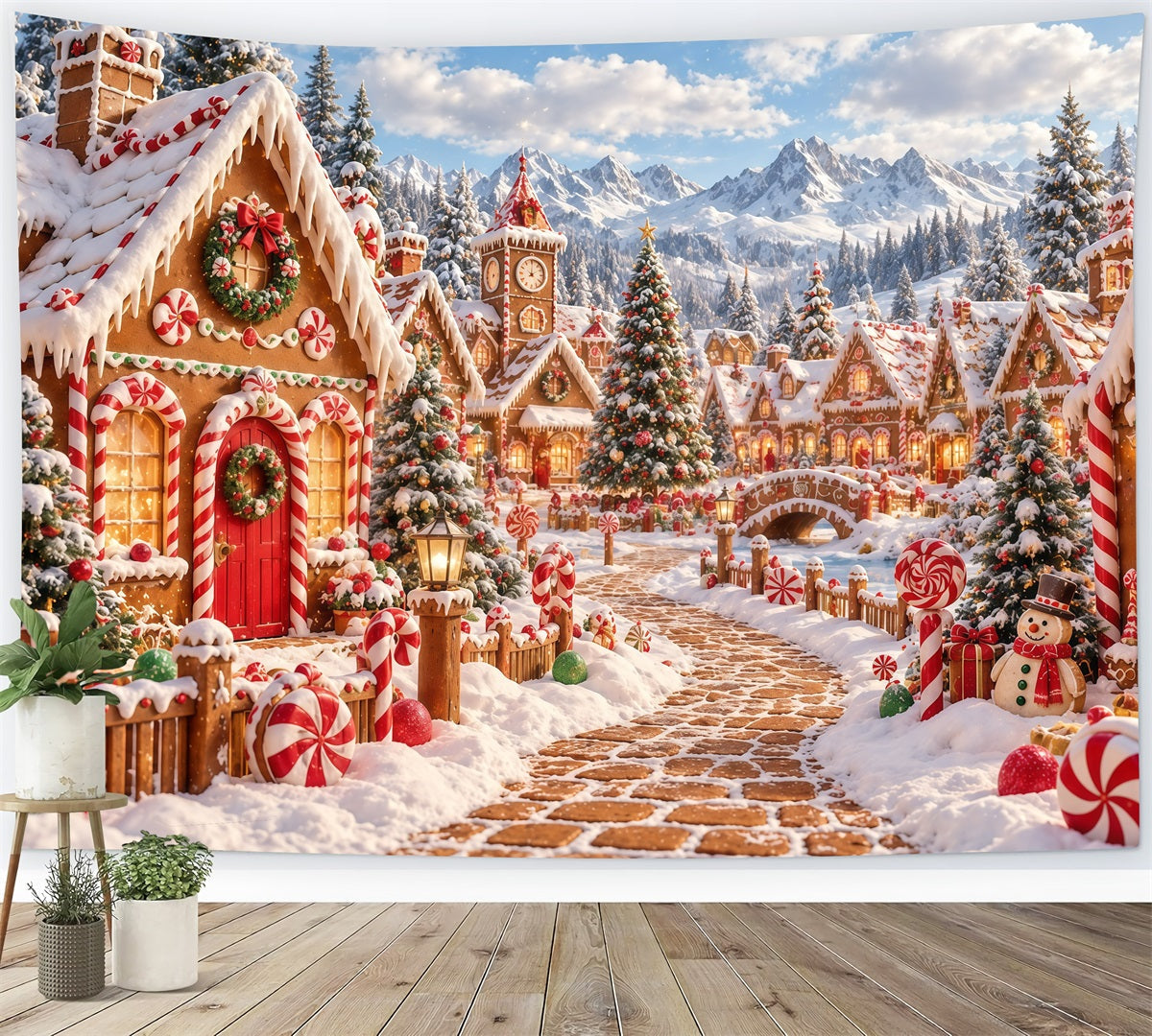 Fond De Noël Village Bonbons Enneigé Pain D'Épices GQ610-125