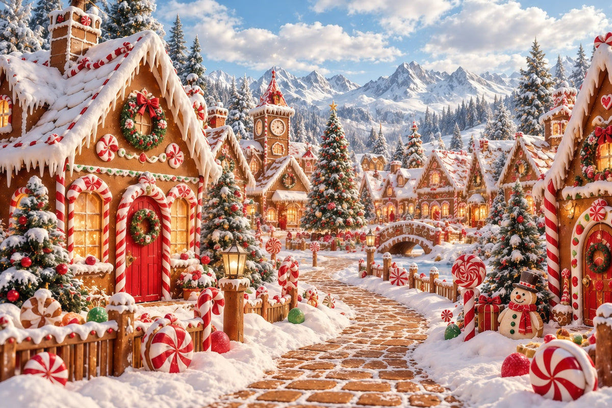 Fond De Noël Village Bonbons Enneigé Pain D'Épices GQ610-125