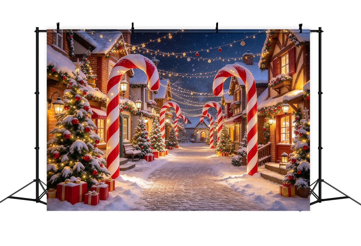 Fond De Village De Noël Rue Enneigée Bonbons Sucre GQ610-14