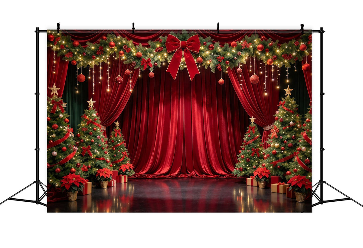 Fond Photo De Noël Scène Velours Cramoisi Sapins GQ610-19