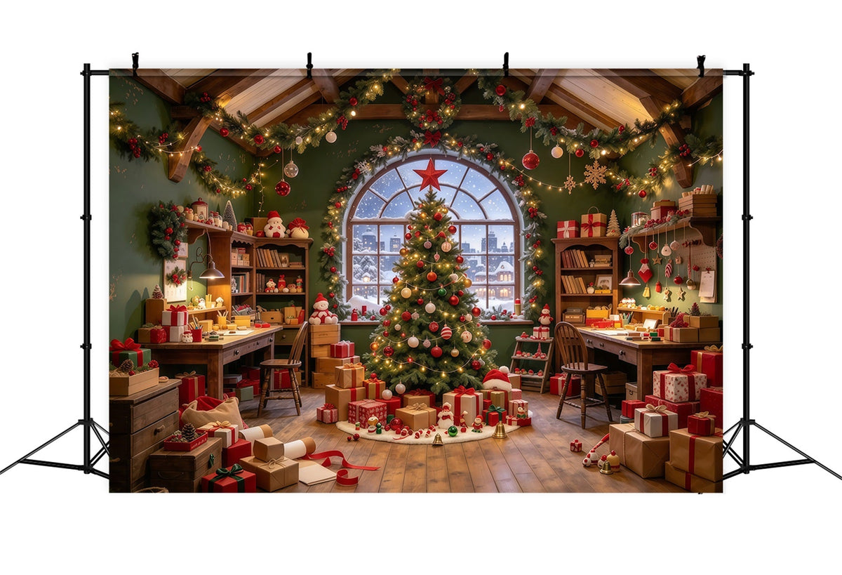 Fond Photo Père Noël Intérieur Atelier Jouets Chaleureux GQ610-2