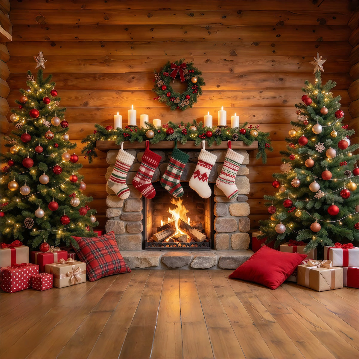 Fond Photo De Noël Cheminée Pierre Rustique Chaussettes GQ610-24