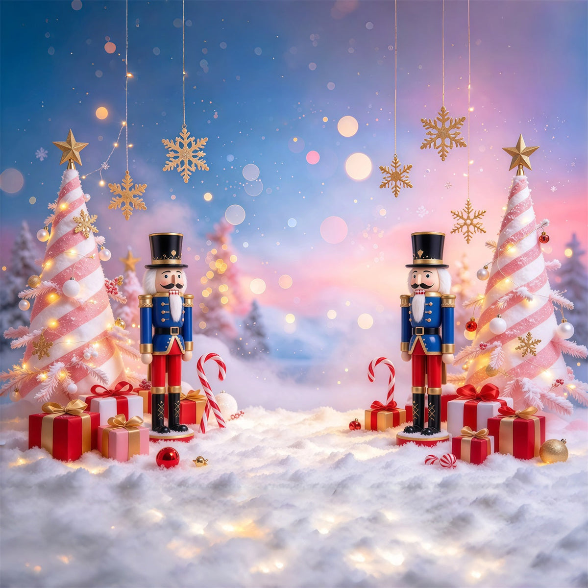 Fond Photo De Noël Sapin Rose Flocons Bokeh Casse-Noisette GQ610-26