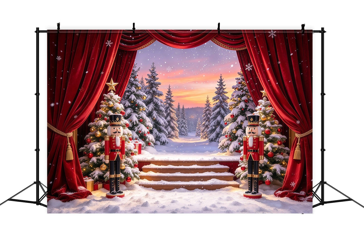 Fond De Noël Rideau Scène Forêt Enneigée Casse-Noisette GQ610-29