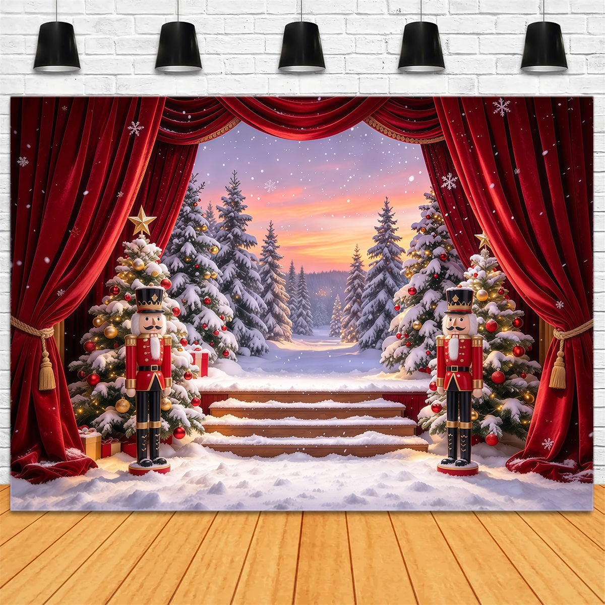 Fond De Noël Rideau Scène Forêt Enneigée Casse-Noisette GQ610-29