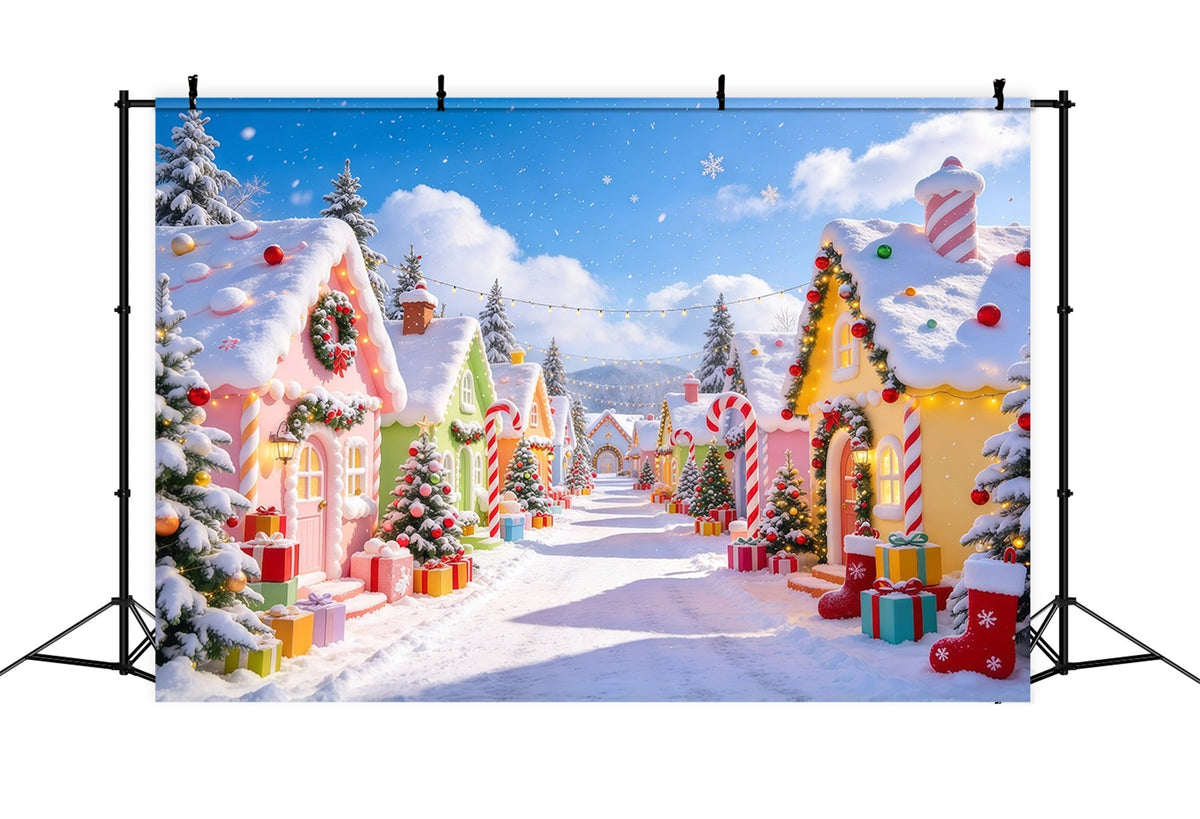 Fond De Village De Noël Cottage Bonbons Pastel Neige GQ610-31