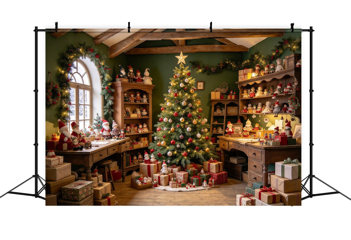 Fond Photo Atelier Père Noël Présentoir Jouets Rustiques GQ610-32