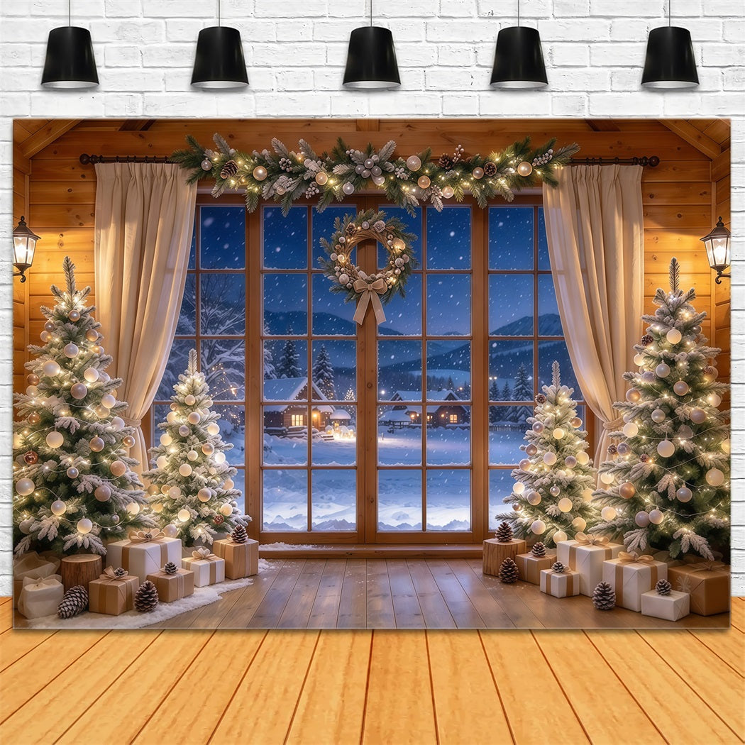 Fond Photo Père Noël Fenêtre Sapin Champagne GQ610-33