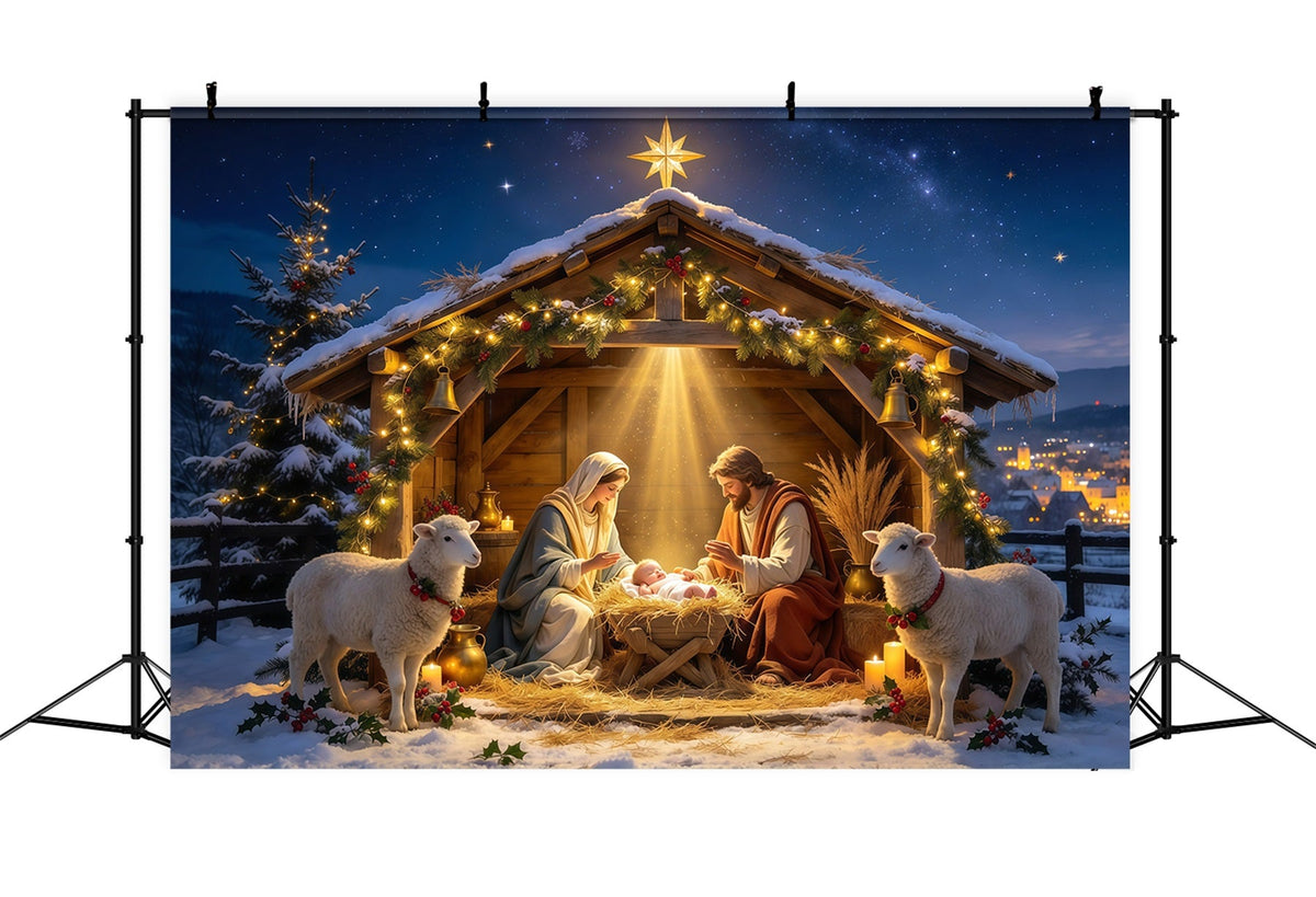 Fond De Crèche De Noël Étoile Dorée Étable Mangeoire GQ610-34