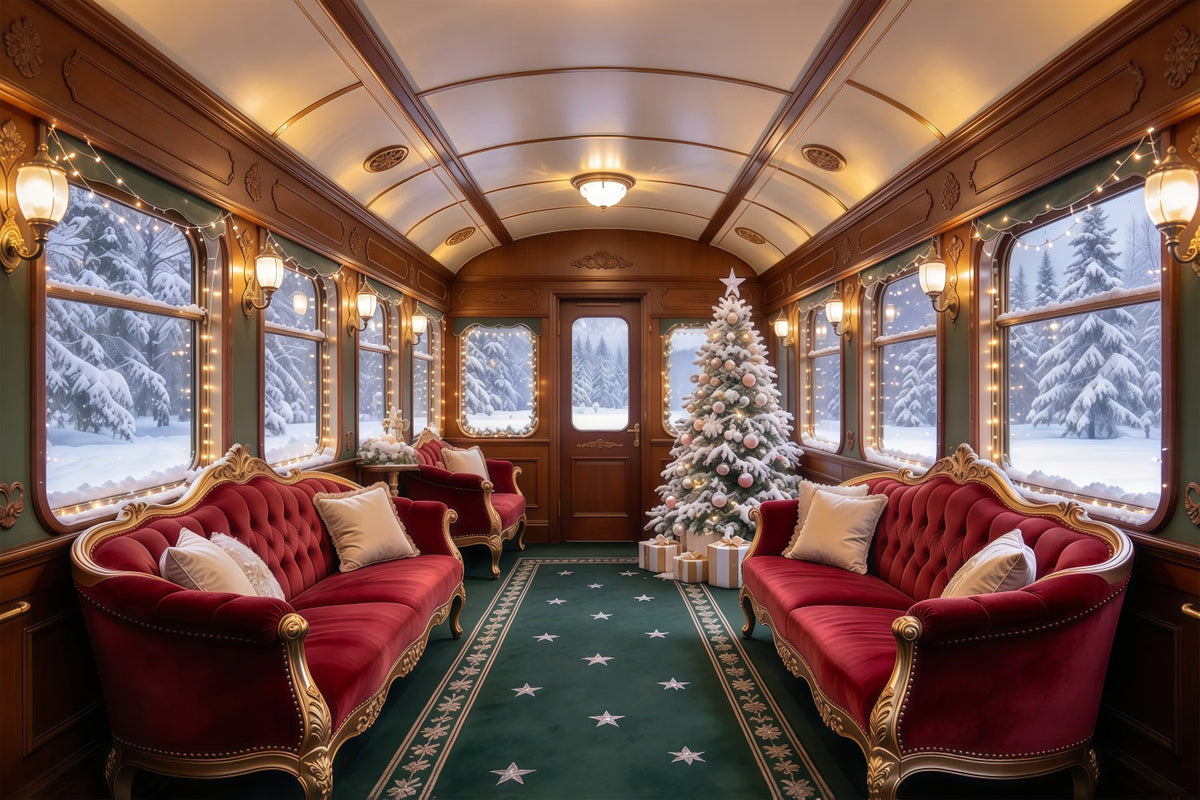 Fond Photo De Noël Salon Ferroviaire Velours Cramoisi GQ610-41
