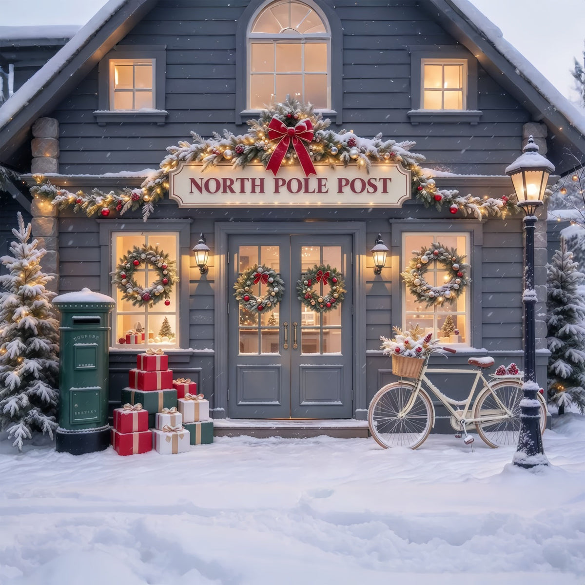 Fond Photo Pôle Nord Bureau De Poste Vélo Enneigé GQ610-43
