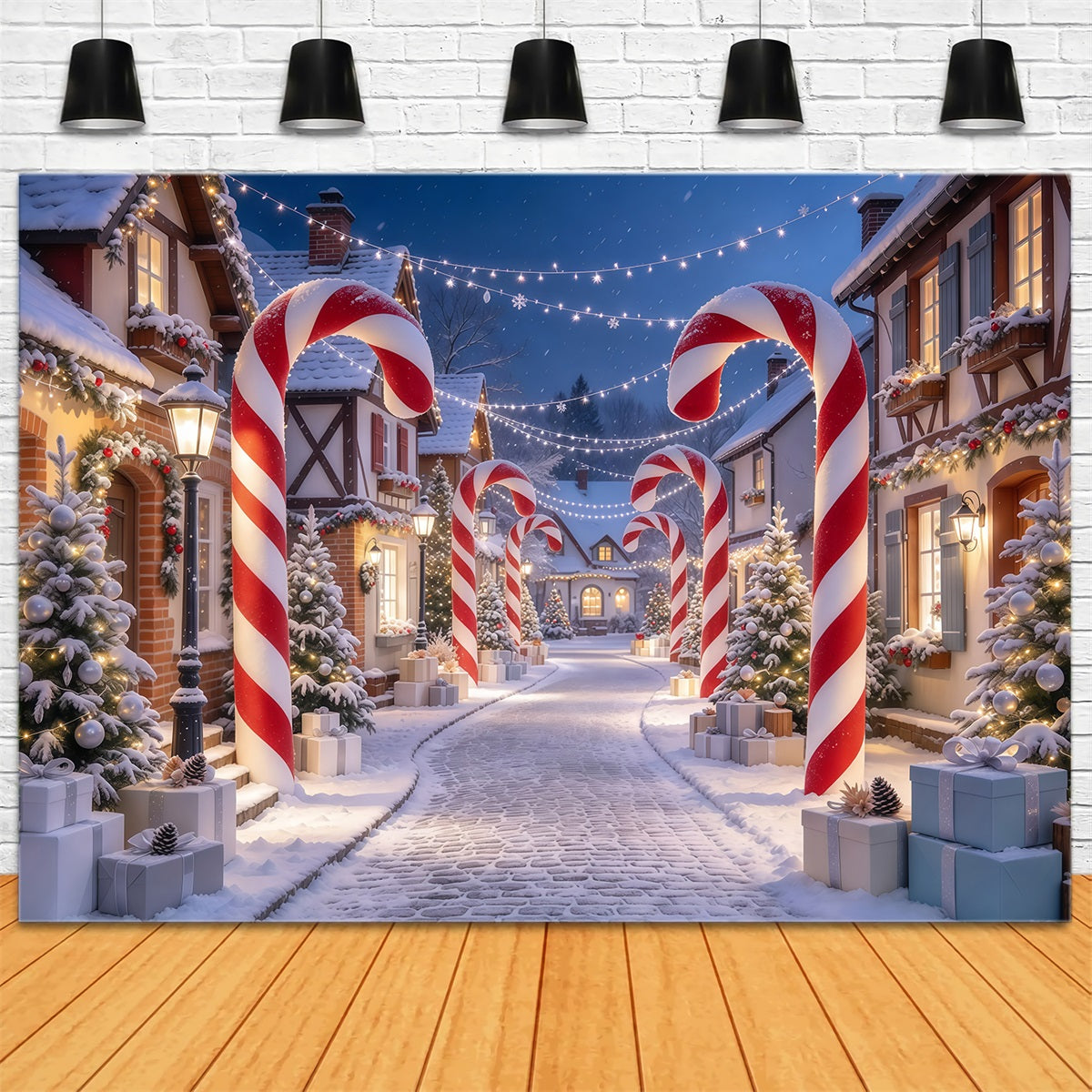 Fond De Village De Noël Entrée Maison Bonbons Sucre GQ610-44