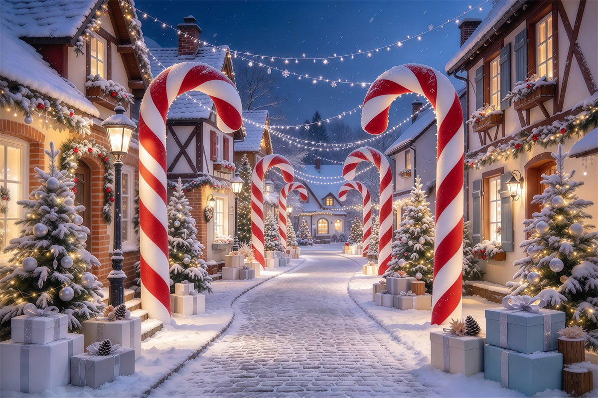 Fond De Village De Noël Entrée Maison Bonbons Sucre GQ610-44