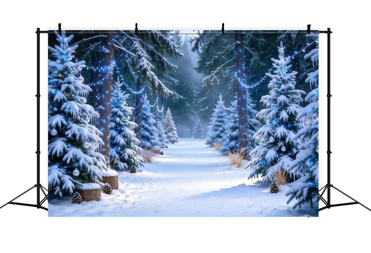 Fond Photo Ferme De Sapins Forêt Bleutée Enneigée GQ610-46