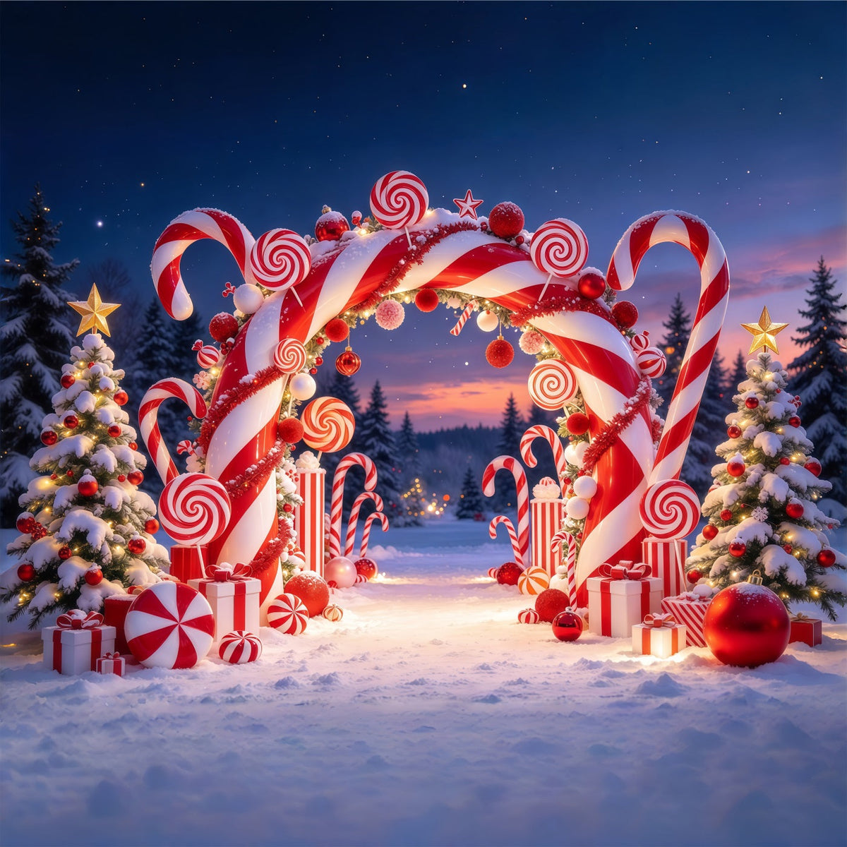Fond De Noël Arche Pays Des Bonbons Enneigée GQ610-48