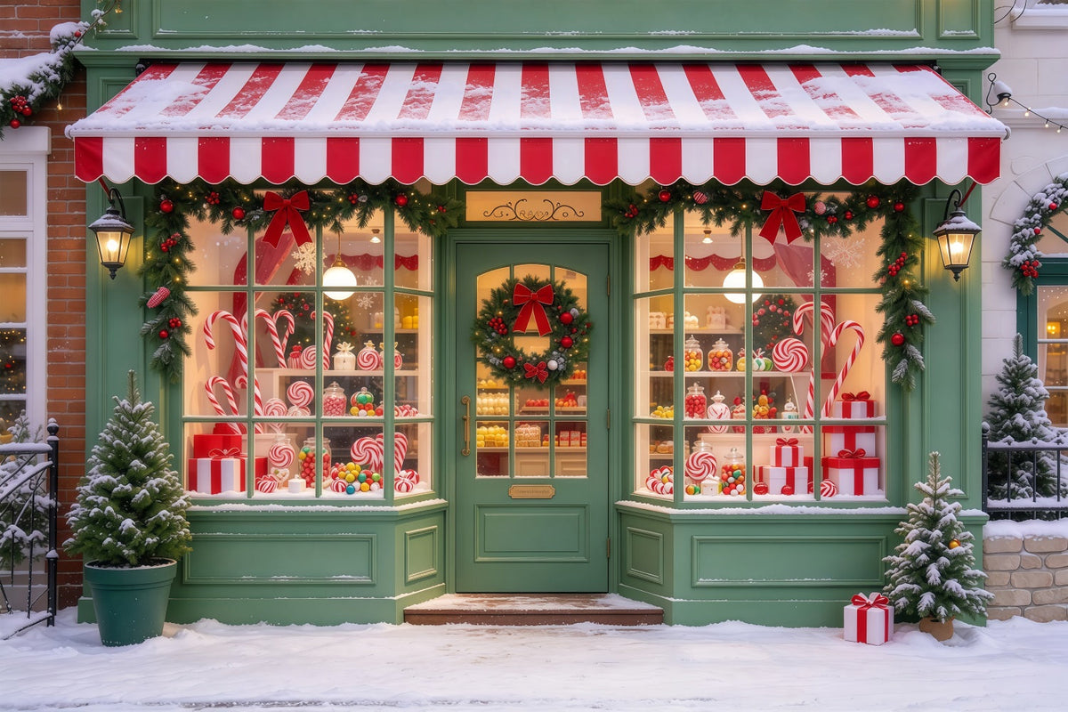 Fond De Noël Bonbons Sucrerie Verte Enneigée GQ610-50