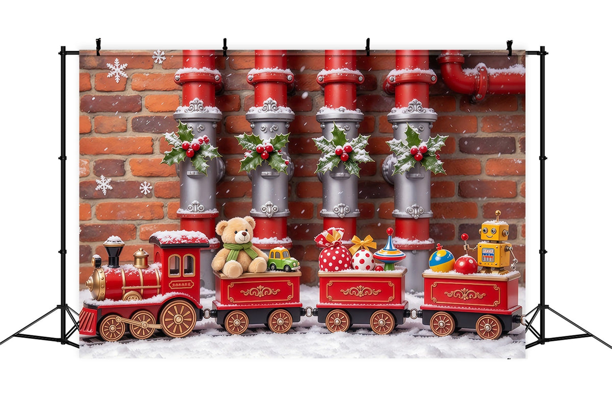 Fond Photo De Noël Train Jouet Houx Décoratif GQ610-52