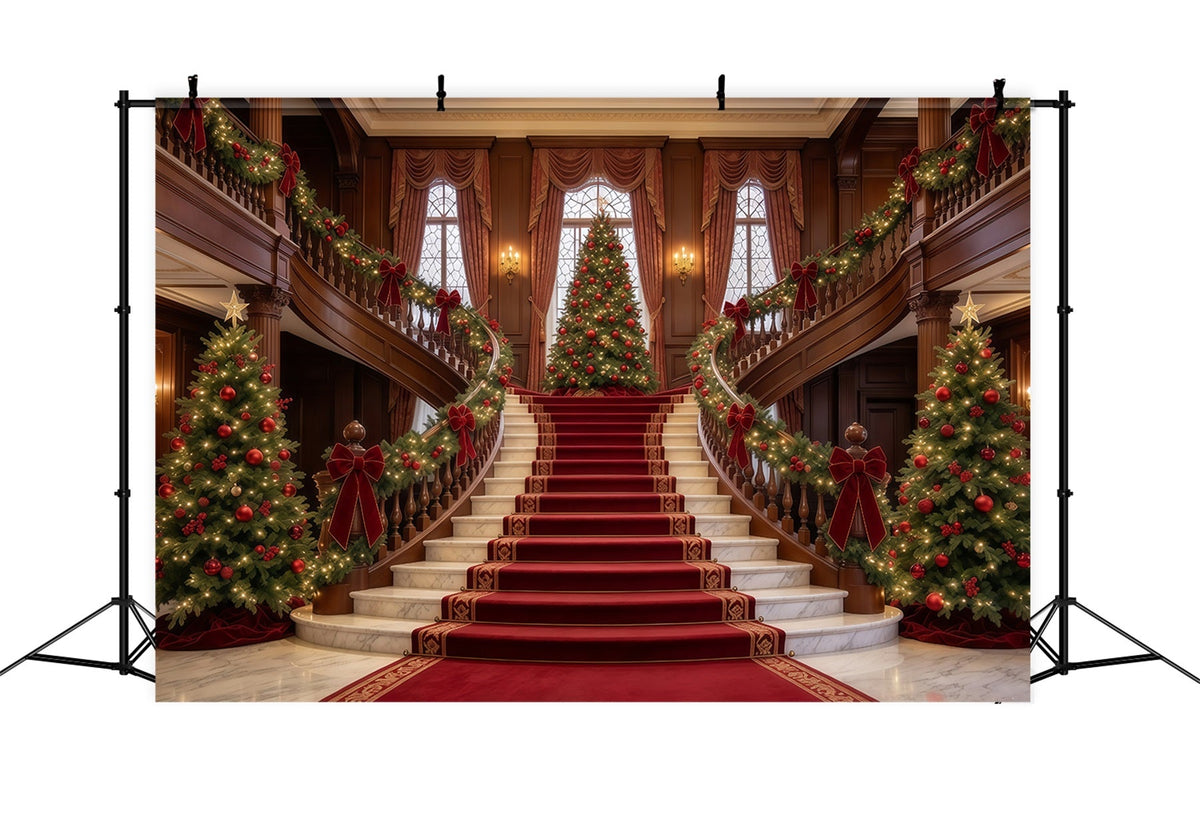 Fond De Noël Salon Grand Escalier Sapin De Noël GQ610-58